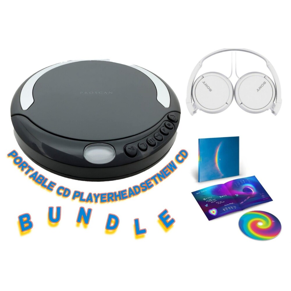 ProScan Black Portable CD CDR CDRW Player with Sony Headphones & Coldplay Album